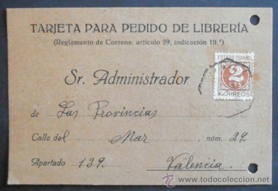 Francobolli: (5241)TARJETA POSTAL,CENTRO DE SUSCRIPCIONES,CARCAGENTE A VALENCIA,1940,CONSERVACION: