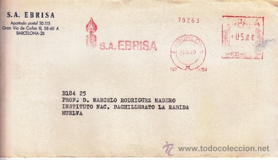 Sellos: franqueo mecanico 14054 barcelona, s.a. ebrisa - Foto 1