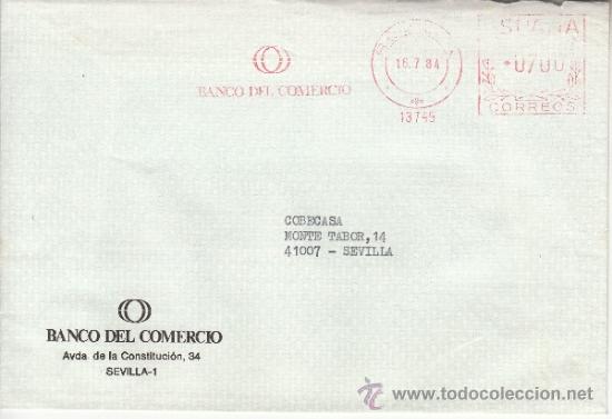 Sellos: franqueo mecanico 13745 sevilla, banco del comercio - Foto 1