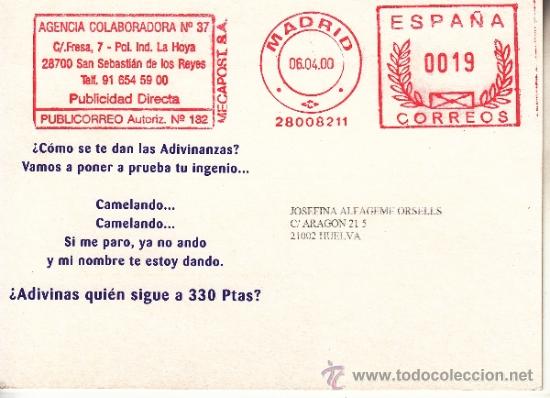 Sellos: franqueo mecanico ,28008211 madrid, colaboradora, camel, - Foto 1