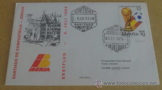 Sellos: VUELO INAGURAL .SANTIAGO DE COMPOSTELA-ZURICH.1982-EN SOBRE CIRCULADO