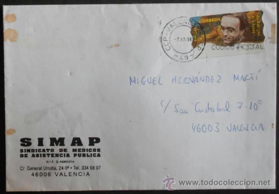 Sellos: (1124)SOBRE CON SELLO,SIMAP,DE VALENCIA A VALENCIA, - Foto 1