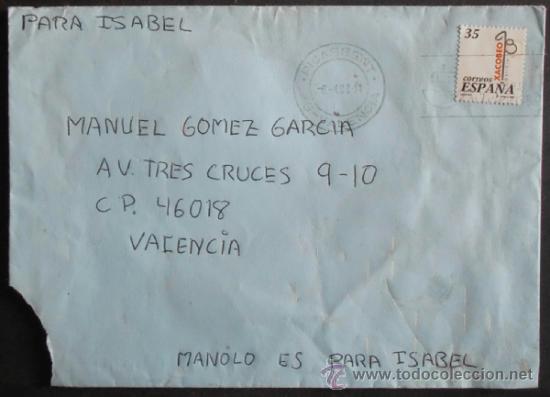 Sellos: (1130)SOBRE CON SELLO,DE VALENCIA A VALENCIA, - Foto 1