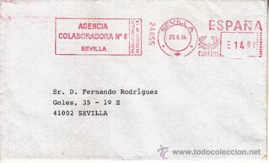 Sellos: franqueo mecanico 24855 modificado sevilla, colaboradora, - Foto 1
