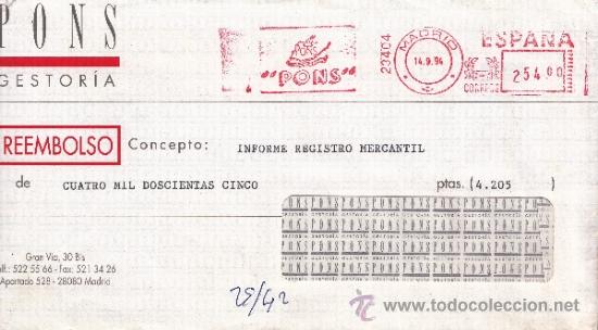 Sellos: franqueo mecanico 23404 madrid, pons, gestoria, - Foto 1