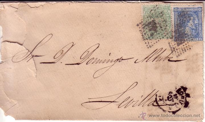 Sellos: CARTA CON FRANQUEO BICOLOR MATASELLO MUDO - LLEGADA SEVILLA - N&ordm; EDIFIL 154 Y 164