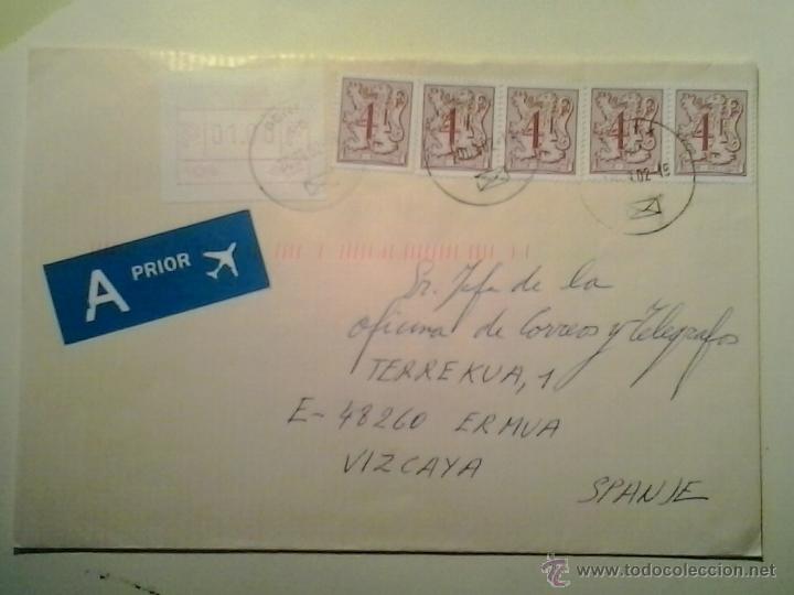 Stamps: SOBRE CIRCULADO AVI&Oacute;N - GANTE-ERMUA (VIZCAYA) - LE&Oacute;N - LEO BELGICUS Y ETIQUETA DE FRANQUEO