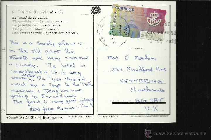 Sellos: POSTAL SITGES CON MAT BARCELONA CON ATM 1996 - Foto 1