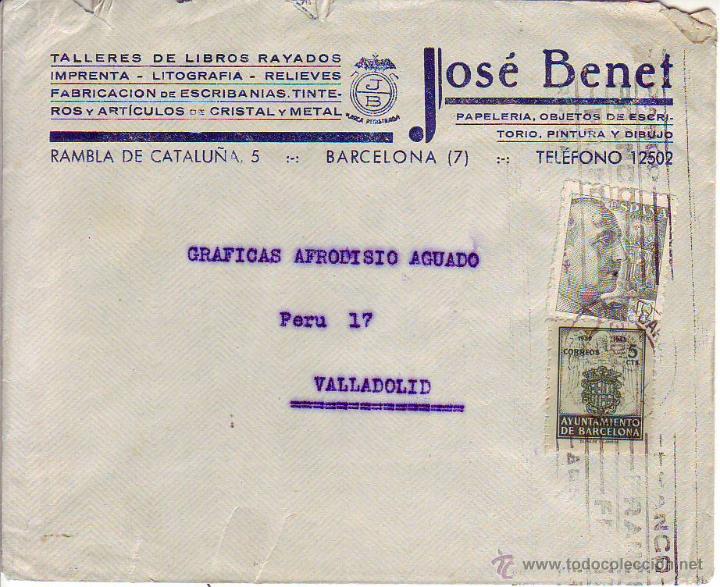Sellos: jose benet.- barcelona -sobre circulado - Foto 1