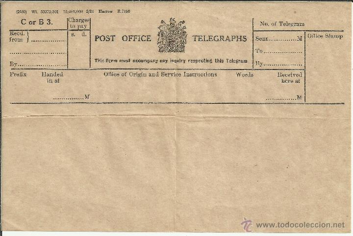 Sellos: INGLATERRA FORMULARIO TELEGRAFICO EN BLANCO ED 3/21 - Foto 1