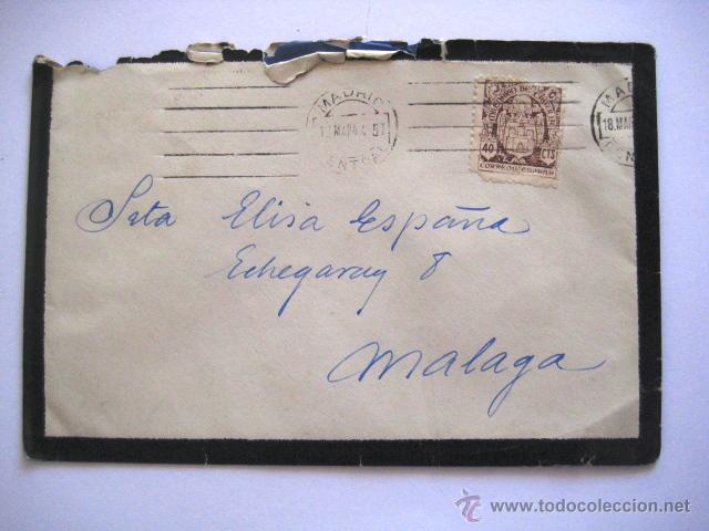 Sellos: SOBRE DE LUTO. M&Aacute;LAGA.1944. . - Foto 1