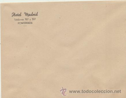 Sellos: SOBRE SIN CIRCULAR. Hotel Madrid - Ponferrada. - Foto 1