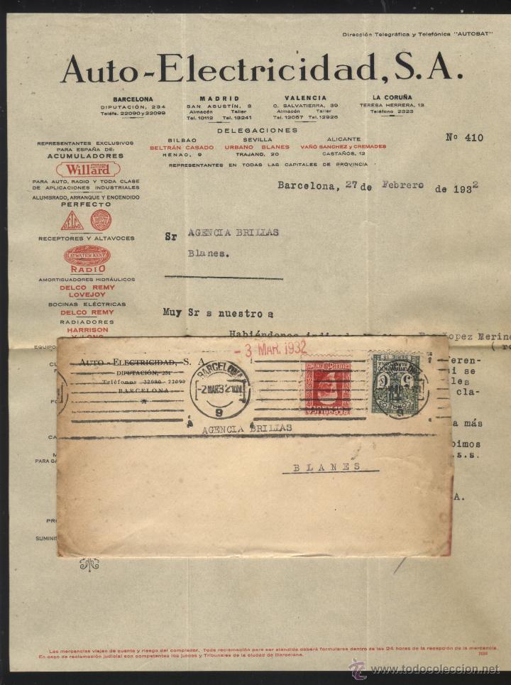 Selos: B-0594- SOBRE CON CARTA COMERCIAL CIRCULADO DE BARCELONA A BLANES (GERONA) EN 1932