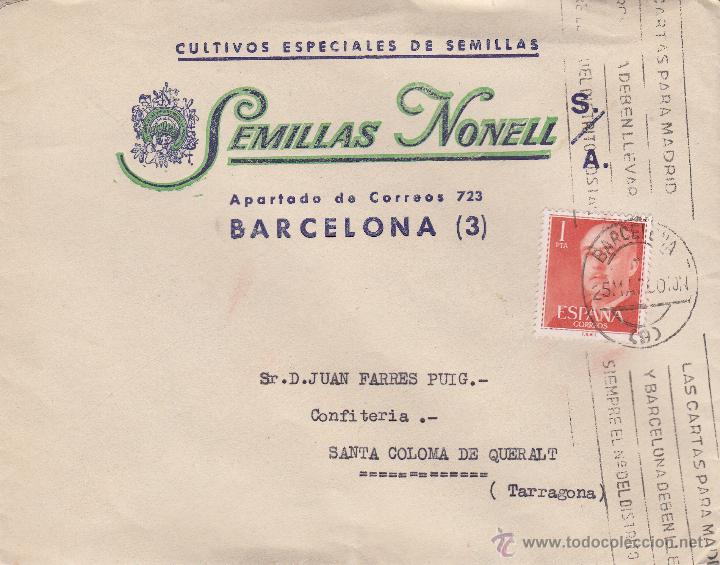 Sellos: SOBRE CIRCULADO BARCELONA DE SEMILLAS NONELL S.A. - Foto 1