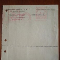 Sellos: 1957 SAN ADRIAN (NAVARRA). FRANQUEO MECANICO INDUSTRIAS MUERZA, ESPARRAGOS CARRETILLA TARJETA POSTAL