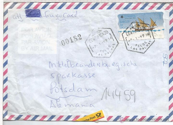 Sellos: CANARIAS TELDE CC CERTIFICADA MAT AVION HEXAGONAL SELLO ATM BARCOS - Foto 1