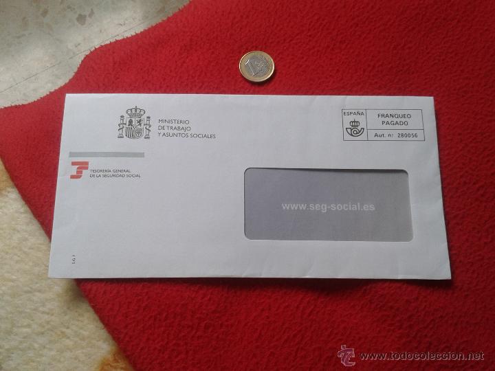Sellos: SOBRE VACIO Y USADO FRANQUEO PAGADO MINISTERIO DE TRABAJO Y ASUNTOS SOCIALES TESORERIA GENERAL S. S.