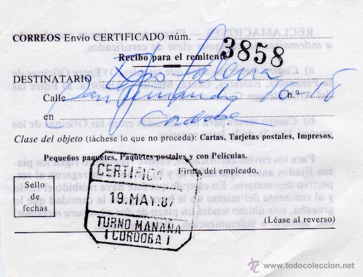 Sellos: CORDOBA. RECIBO CERTIFICADO - Foto 1