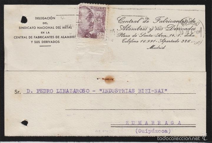 Sellos: TARJETA COMERCIAL -DELEGACION SINDICATO NACIONAL DEL METAL . MADRID . 1947 - Foto 1 - 56701380