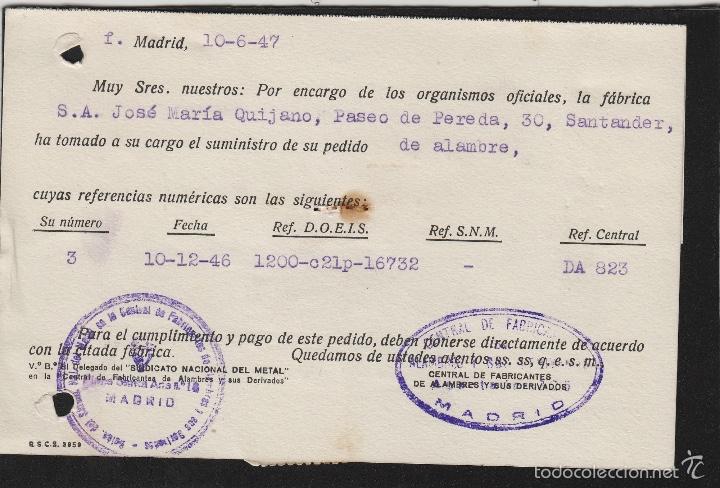 Sellos: TARJETA COMERCIAL -DELEGACION SINDICATO NACIONAL DEL METAL . MADRID . 1947 - Foto 2 - 56701380