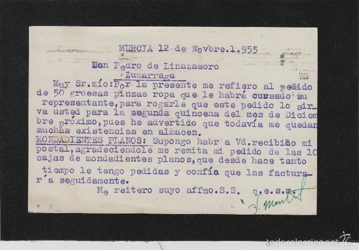 Sellos: TARJETA COMERCIAL - rete R. MONTORO GIL . MURCIA .año 1955. matasello rodillo - Foto 2 - 56711909