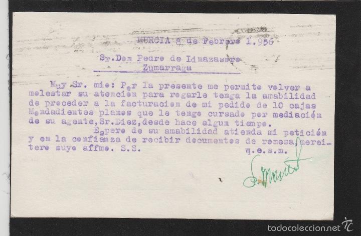Sellos: TARJETA COMERCIAL - rete R. MONTORO GIL . MURCIA .año 1956. matasello rodillo - Foto 2 - 56711938
