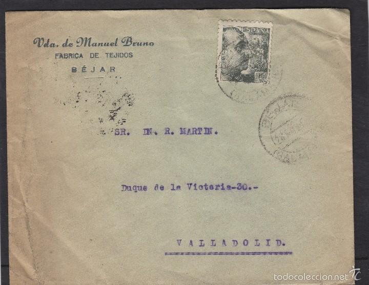 Selos: SOBRE COMERCIAL- VDA MANUEL BRUNO , fabrica de tejidos - BEJAR ( SALAMANCA) - fq Franco 1940-45