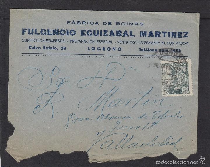 Selos: SOBRE COMERCIAL- FULGENCIO EGUIZABAL MART&Iacute;NEZ, fabrica boinas LOGRO&Ntilde;O ( RIOJA ) - fq Franco 1940-45