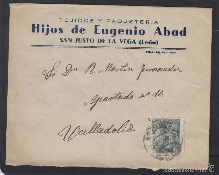 Timbres: SOBRE COMERCIAL- HIJOS DE EUGENIO ABAD tejidos  SAN JUSTO DE LA VEGA (LE&Oacute;N) -fq Franco 1940-45