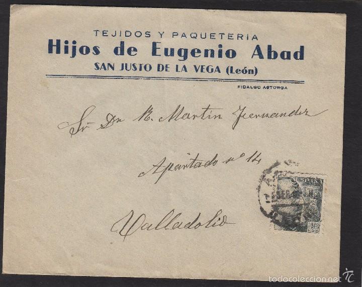 Selos: SOBRE COMERCIAL- HIJOS DE EUGENIO ABAD tejidos SAN JUSTO DE LA VEGA (LE&Oacute;N) -fq Franco 1940-45