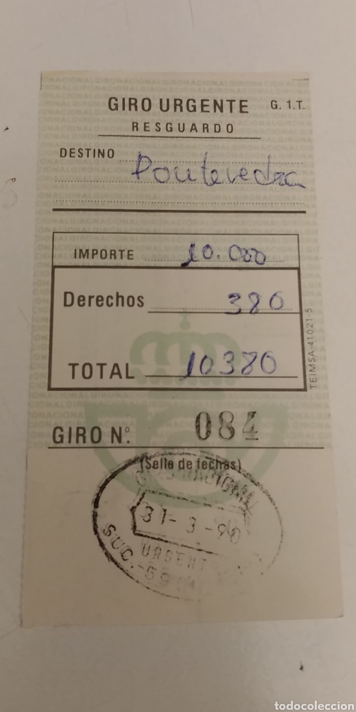 Sellos: Resguardo giro postal Pontevedra Sellado - Foto 1