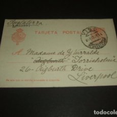 Sellos: TARJETA POSTAL CIRCULADA DE VIGO A LIVERPOOL 1920