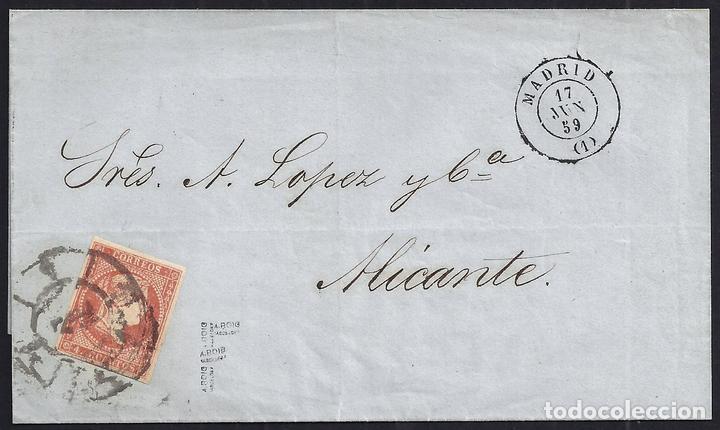 Sellos: MADRID. 1859. ESPA&Ntilde;A. SPAIN. 4 CUARTOS. ED. 48F. MADRID A ALICANTE. - Foto 1