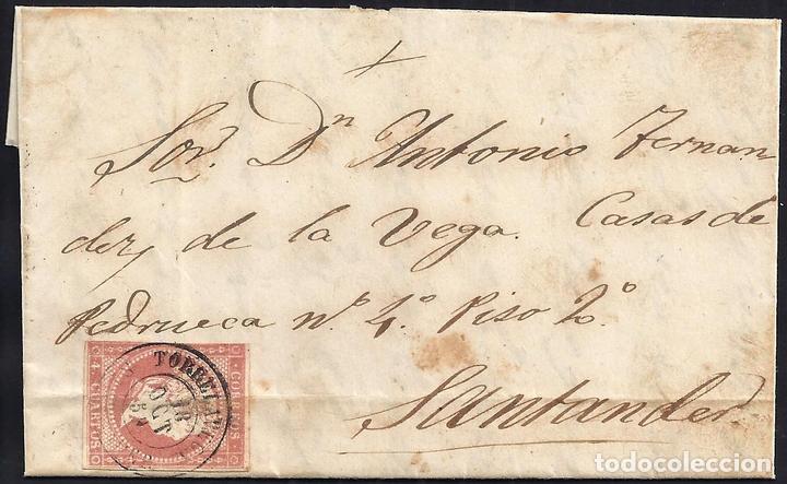 Sellos: SANTANDER. 1859. ESPA&Ntilde;A. SPAIN. 4 CUARTOS. ED. 48. POLANCO A SANTANDER. - Foto 1