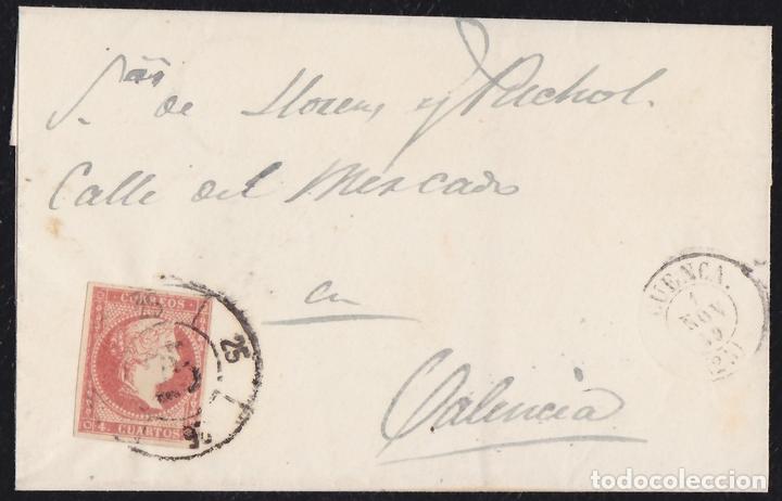 Sellos: CUENCA. 1859. ESPA&Ntilde;A. SPAIN. 4 CUARTOS. ED. 48. CUENCA A VALENCIA. - Foto 1