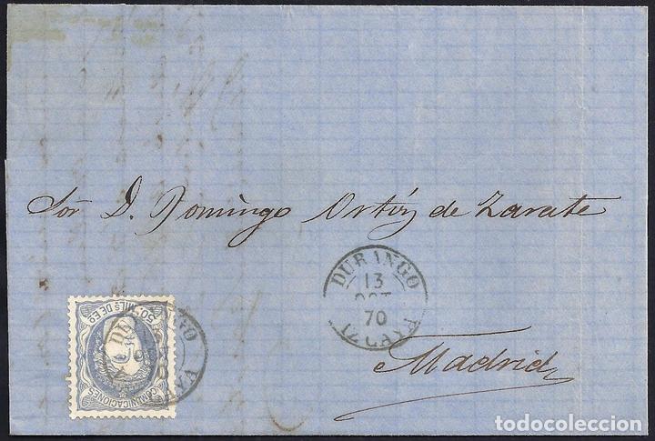 Sellos: 1870. ESPA&Ntilde;A. SPAIN. 50 MILS. ED. 107. DURANGO A MADRID. - Foto 1