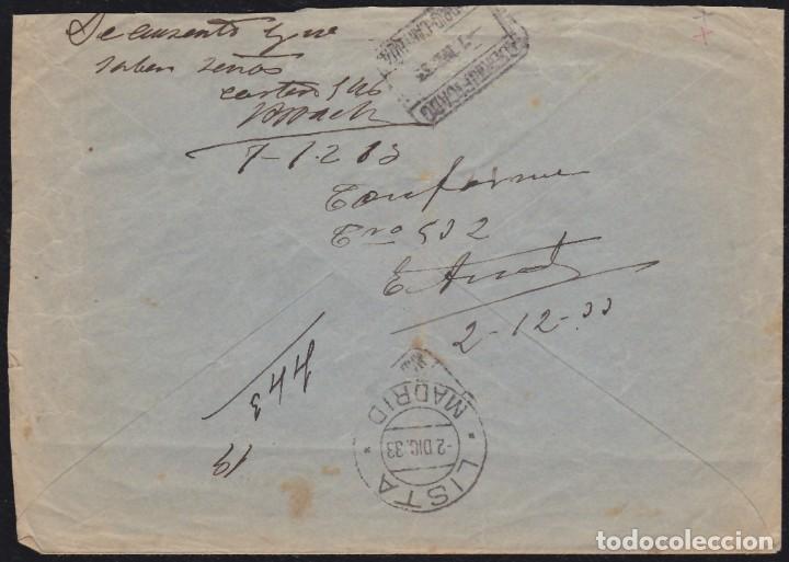 Sellos: 1933. CERTIFICADO ALICANTE A MADRID. DEVUELTO. PAREJA 30 CTS. P. IGLESIAS. LLEGADAS. - Foto 2
