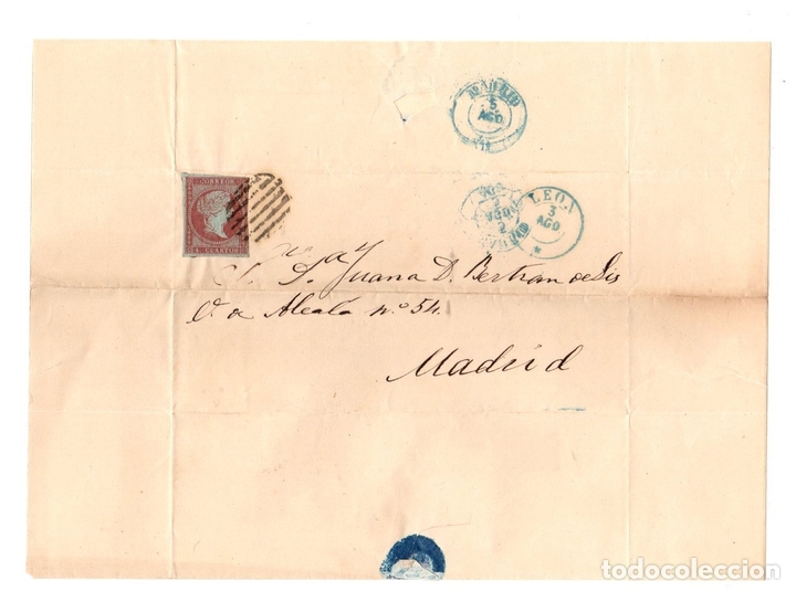 Sellos: SOBRE CIRCULADO LEON A MADRID. CIRCA 1850 - Foto 1