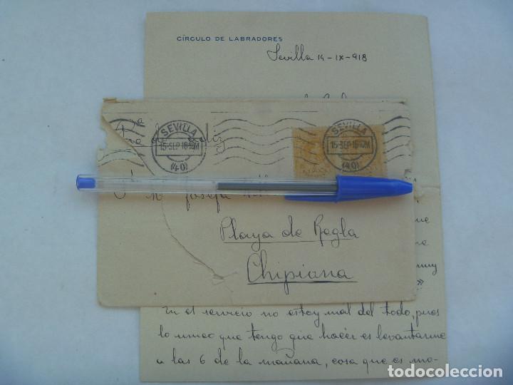 Francobolli: CARTA CIRCULADA DE MILITAR, CIRCULO DE LABRADORES DE SEVILLA A CHIPIONA, 1918. MANUSCRITA , SELLOS