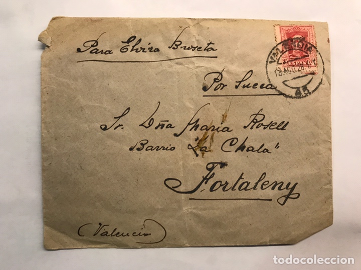 Briefmarken: FILATELIA. Sobre Circulado FORTALENY - ALGEMES&Iacute; (Valencia) Sobre circulado (a.1928)