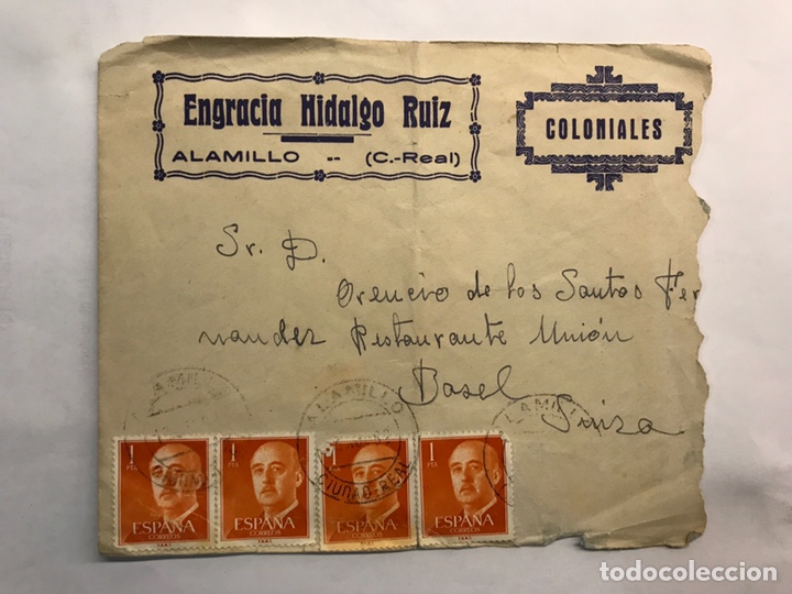 Stamps: FILATELIA. Sobre Circulado. ALAMILLO (Ciudad Real) a BASEL (Suiza) (a.1962)