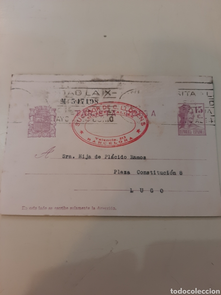 Sellos: 1936Barcelona sucesor de Llorens dirigido Lugo - Foto 1