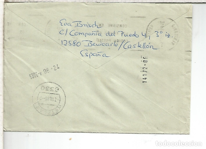 Sellos: BENICARLO CASTELLON CC URGENTE A ALEMANIA TRANSITOS Y LLEGADAS - Foto 2