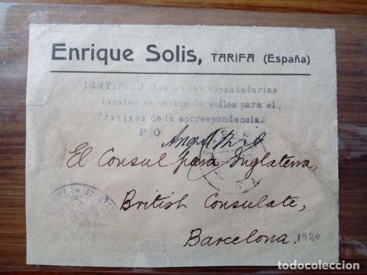 Francobolli: TARIFA CADIZ AYUNTAMIENTO FRONTAL 1920 CARENCIA O AUSENCIA SELLOS RARO SOBRE DE ENRIQUE SOLIS