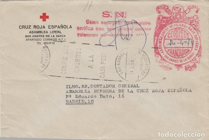 Selos: a&ntilde;o 1978 , CARTA CON FRANQUICIA DE LA CRUZ ROJA SAN ANDR&Eacute;S DE LA BARCA ( BARCELONA ) ASAMBLEA LOCAL