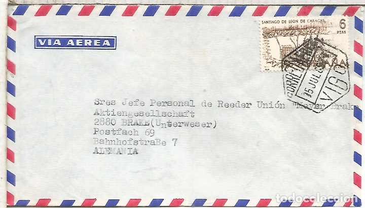Sellos: VIGO CC CORREO AEREO MAT HEXAGONAL - Foto 1