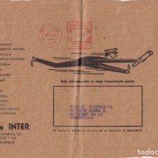 Sellos: 1968 BARCELONA. FRANQUEO MECANICO INSTITUTO INTER 0,40 PTA. FRONTAL DE SOBRE CIRCULADO. Lote 174251025