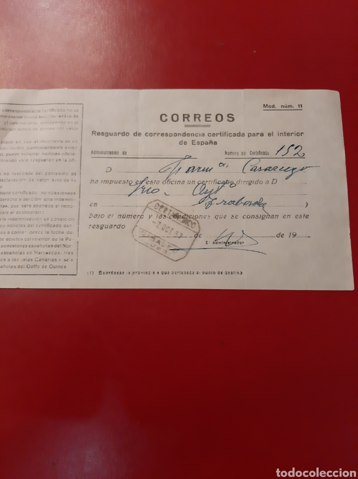 Sellos: 1937 correos certificado Ribadeo Lugo - Foto 1