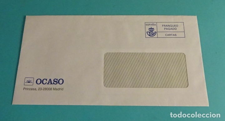 Sellos: SOBRE FRANQUEO PAGADO. OCASO - Foto 1