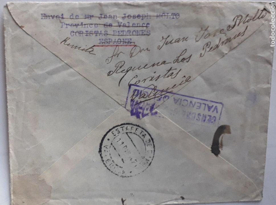 Sellos: Sobre enviado desde Los Pedrones (Requena) - Foto 2